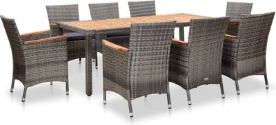 Productafbeelding van Maison Exclusive - Tuinset voor buiten, 9-delig, met kussens, van grijs polyrotan