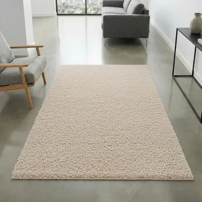 Produktbild von Moderner Hochflor Teppich in Creme-Beige – stilvolles Design und angenehme Haptik Größe - 80 x 150 cm