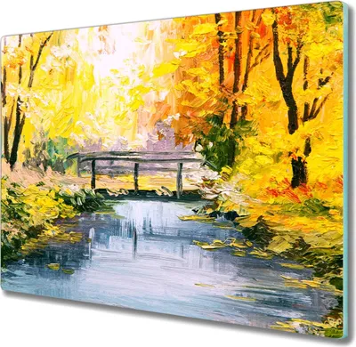 Produktbild von Coloray Herdabdeckplatte 60x52 cm Schneidebrett Kochplattenabdeckung Küchenbrett Hackbrett - Wald-Fluss-Brücke Natur