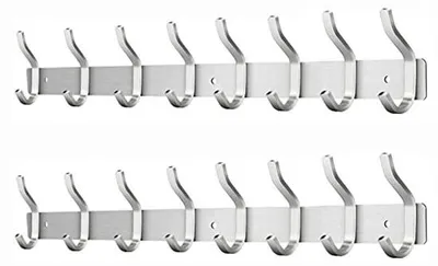 Produktbild von Edelstahl-Wandhakenrek mit 8 Haken, silber, 2-teilig, für Schlafzimmer
