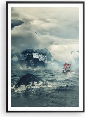 Produktbild von Gerahmtes Poster - Schwarzer Rahmen - Sturm Berge Segelschiff - 70x100 cm - Wand Bild - Wanddeko - Wandbilder - Wandposter - Bilderrahmen - Bilder - Kunstdruck - Wandbild - P2BPA70x100-4208