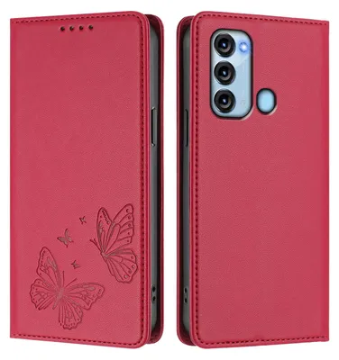 Produktbild von Lederhülle für itel S17/itel Vision 3, Schmetterling Prägung Leder Brieftasche Schutzhülle mit Ständer Rot
