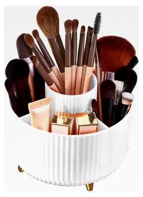 Produktbild von Make-up Organizer: 360° drehbarer Kosmetik Organizer - Pinselhalter mit 5 Fächern - Organizer für Make-up-Pinsel, Kosmetik, Nagellack, Künstlerbedarf - Weiß