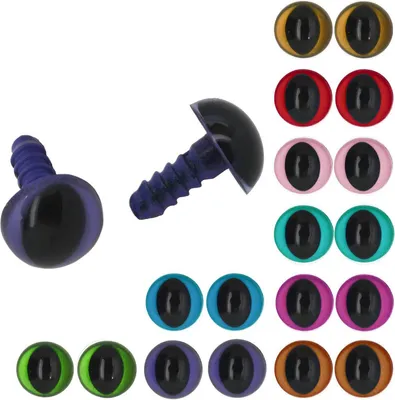 5 Paar  Kunststoff-Augen 12mm Katzenaugen Tieraugen Teddyaugen, violett