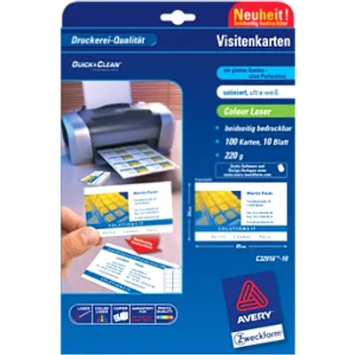 Produktbild von Avery Premium Visitenkarten, Weiß, Rechteck, 10 Blätter, Karton, 220 g/m², Laser/Inkjet