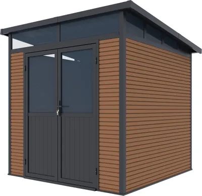 Produktbild von Weide Gartenhaus | Aluminium & WPC | Gerätehaus mit Doppeltür | 218x218x226 cm | Wetterfest in Teak