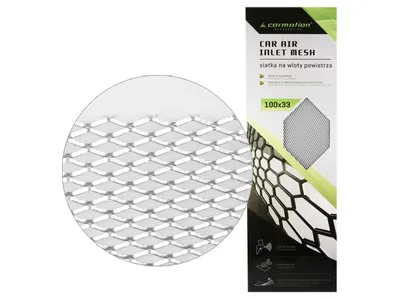 Zdjęcie produktu dla Aluminiowa siatka maskująca, rozmiar oczka 7x12 mm, romb, arkusz 100x33 cm, srebrna