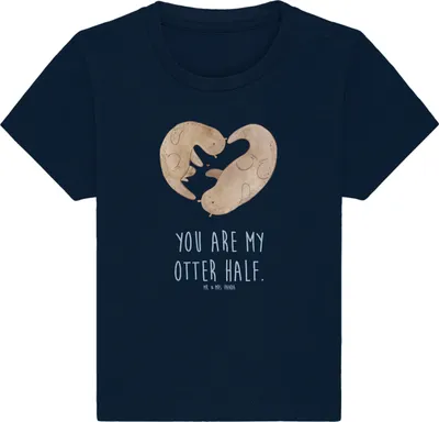 Produktbild von Mr. & Mrs. Panda  T-Shirt Otter Herz 6. - 12. Monat - French Navy - Geschenk, Kinder Shirt, Liebe, Hochzeitstag, Verliebt, Baby, Kleinkind, Babyshirt, Jerseyshirt