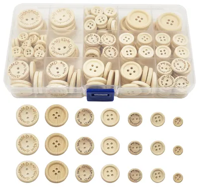 Holzknöpfe 220 Stück, rund, 10–25 mm, für DIY und Nähen