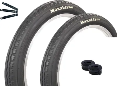 Immagine prodotto di maxxi4you 2 x pneumatici HY-145 in nero 47-355 (18" x 1,75) + 2 x camere d'aria corrispondenti AV incl. leve per pneumatici maxxi4you