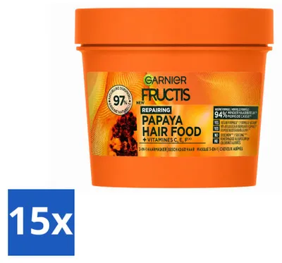 Produktbild von 15 x Garnier Fructis Hair Food Papaya 3-in-1 Haarmasker - 400 ml - Vorteilspackung - 15 Stücke