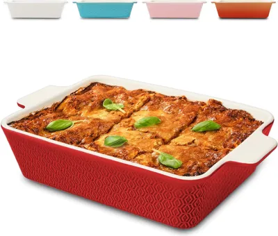 Produktbild von Große keramische Bratpfanne - Antihaftbeschichtung - quadratisch - Rot - extra hoher Rand