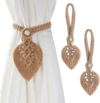 Produktbild von Famanu Macramé Vorhanghalter Blätter – 2 Stück, Beige