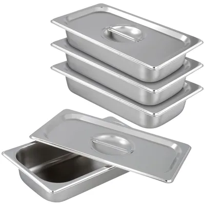 4er-Set GN 1/3 Edelstahl-Panierschalen mit Deckel, 32,5x17,5x6,5 cm