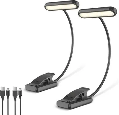 Obrázek produktu pro Stolní lampa s klipsnou - USB-C čtecí lampa - Ideální pro čtení v posteli - 3 barvy, 10 úrovní jasu - 20 cm flexibilní krk - Černá barva