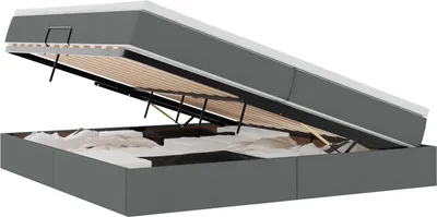 Image de vidaXL Lit de rangement avec matelas gris foncé 200 x 200 cm