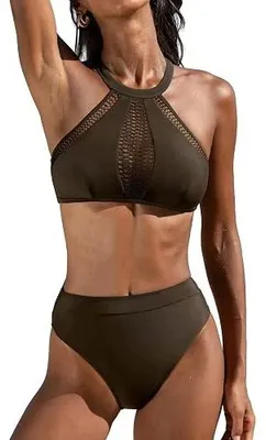 Zdjęcie produktu dla Bikini damskie z wysokim stanem dekoltem zdejmowane miseczki dla kobiety