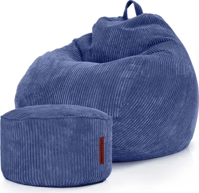 Produktbild von Green Bean® 2er Set Indoor XXL Sitzsack + Pouf mit EPS-Perlen Füllung - Fußhocker Fußkissen Hocker Bodenkissen Liegekissen Sitzkissen Lounge Chair - Dunkelblau