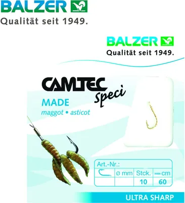 Produktbild von Balzer Camtec Maden Haken 60cm - 10 gebundene Angelhaken, Hakengröße/Schnurdurchmesser:Gr. 10 / 0.18mm