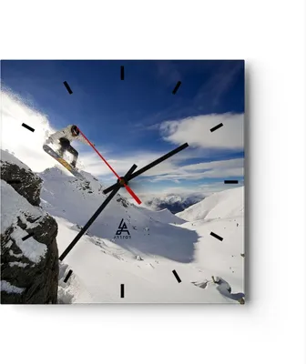 Produktbild von Wanduhr - Quadrat - Glasuhr - Snowboard Schnee Sport - 30x30cm - Schleichendes Uhrwerk - Lautlos - zum Aufhängen bereit - Dekoration Modern - Wanddekoration aus Glas - C3AC30x30-0151
