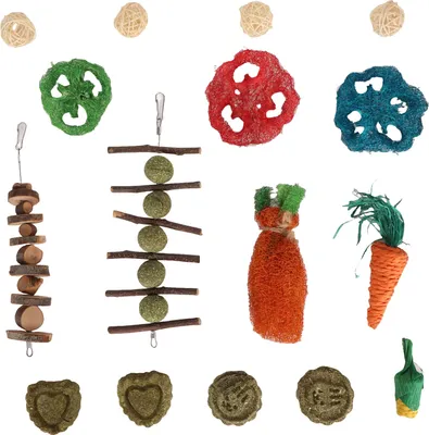 Obrázek produktu pro Kaninchenhänge kauer Spielzeug Holzgraskugel Loofah Karotte Kleines Spielzeug für Chinchillas Meerschweinchen Křeček
