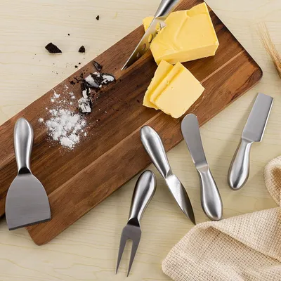 Produktbild von Käsemesserset - Mini Edelstahlmesser - 6 Stück - Inklusive Gabel und Butterstreuer