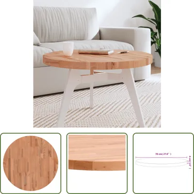 Produktbild von The Living Store Tischplatte Ø70x4 cm Rund Massivholz Buche