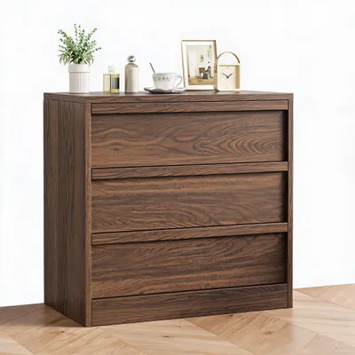Produktbild von Kommode 3 Schubladen 75x40x78 cm Holzgriff Schlafzimmer Nussbaum