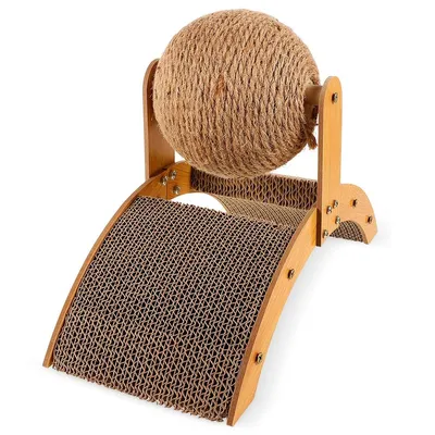 Produktbild von Kratzspielzeug für Katzen, interaktiver Kratzball 35×15×26 cm, aus massivem Holz, für Kätzchen, Hunde & Welpen