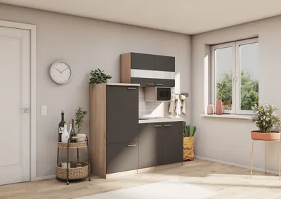Produktbild von Küche Miniküche Single Eiche Grau Kühlschrank Luis 160 cm Respekta
