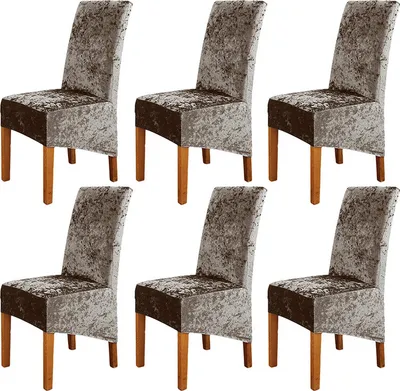 Produktbild von 6 Stück Stretch Chair Schutz Schonbezug, Elastic Chair Protector Sitzbezüge für Esszimmer Hochzeitsbankett Party Dekoration Wohnkultur, Hellgold