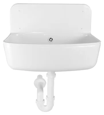 Produktbild von sanicomfort Ausgussbecken Kunststoff PVC, 500x350 mm, weiß – Robustes & pflegeleichtes Ausguss- und Reinigungsbecken für Werkstatt, Haushalt & Garten | einfache Montage