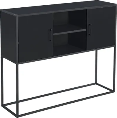 Zdjęcie produktu dla Szafka boczna Motala 90 x 108,5 x 30 cm Szafka boczna Szafka kuchenna 2 otwarte schowki + 2 drzwiczki szafki Czarny