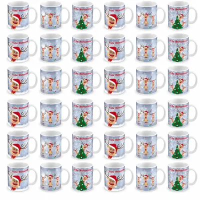 Produktbild von 36 x Weihnachtstassen mit Rentiermotiv - Glühweintassen Weihnachtsbecher Becher Glühwein Glühweinbecher