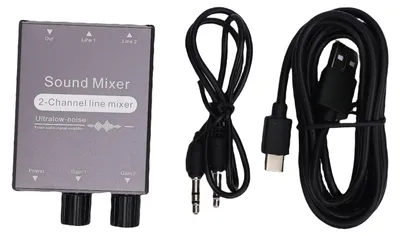 Obrázek produktu pro 2kanálový mixér se vstupem a 1 výstupem, 3,5mm přepínač zvuku s dvojitým ovládáním hlasitosti pro počítačová sluchátka