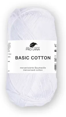 Produktbild von Pro Lana Basic Baumwolle uni 50 g/125m – dünne Wolle zum Häkeln und Stricken – 100% Baumwolle – Weiches Basic-Garn – Glänzend – Standard 100 – Nadelstärke 3,0-3,5 01 weiß