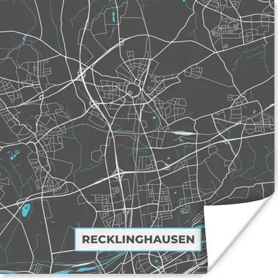 Produktbild von MuchoWow® Poster Blau - Deutschland - Karte - Stadtplan - Recklinghausen 50x50 cm - Wohnzimmerdekoration