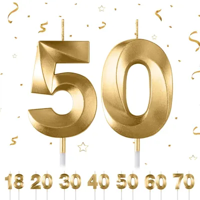 Productafbeelding van Verjaardagskaarsen Cijfer 50, 3D Goud, Taartdecoratie