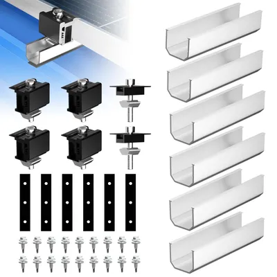 PV-Montagesystem für 2 Module, 12 cm Schiene, schwarze Klemmen