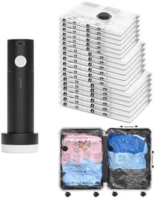 Produktbild von Reise-Vakuumbeutel für Gepäck mit tragbarer elektrischer Pumpe, 18 Combo (6L/6M/6S) Verpackungsbeutel für Kleidung, Koffer, Rucksack, platzsparende Kompressionskleidung Aufbewahrungstasche