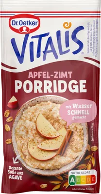 Produktbild von Dr. Oetker Vitalis Porridge Apfel Zimt eine warme Hafermahlzeit 58g