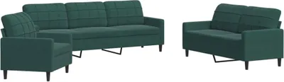 Produktbild von 3-tlg. Sofagarnitur mit Kissen Dunkelgrün Samt