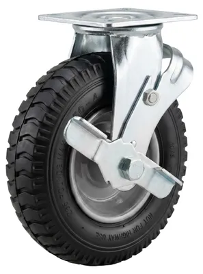 Produktbild von Relaxdays Lenkrolle mit Bremse, 2.50-4, 120 kg, luftbereift, Gummi, Stahl, Schwertlastrolle, Luftreifen, schwarz/silber
