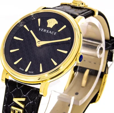 Produktbild von Versace VE8101019 V-Circle Lady gold schwarz Leder Armband Uhr Damen NEU