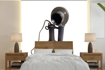Produktbild von MuchoWow® Fototapete für Wohnzimmer oder Schlafzimmer Wandtapete Vinyl Motivtapete Ein Retro-Telefon auf weißem Hintergrund - 260x260 cm - Papiertapeten