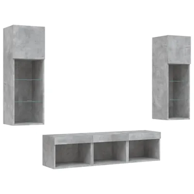 Produktbild von vidaXL 5-tlg. Wohnwand mit LED-Beleuchtung Betongrau Holzwerkstoff