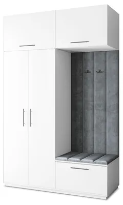 Produktbild von Masseno Garderobe-Set REMA 150/240/60 cm Modern Garderobenschrank Weiß, Veloursstoff MONOLITH 85 (Grau)