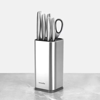 Image de Set de 7 couteaux avec bloc – Set de couteaux de cuisine en acier inoxydable – ciseaux de cuisine inclus – acier inoxydable – support et ciseaux multifonctions inclus – ergonomique et léger [BW1025]