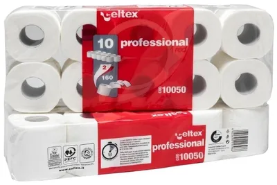 Produktbild von Papír toaletní Celtex Professional, 2vrstvý, celulóza, o 10 cm, 17,6 m, 160 útržků, bílý, 10 ks