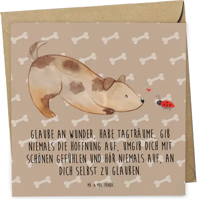 Produktbild von Mr. & Mrs. Panda Grußkarte Hund Marienkäfer - Hundeglück - Geschenk, Mischlinghund, Klappkarte, Zuversichtlich, Positiv, doppelkarte, anlasskarte, Mischlingshund, Sprüche
